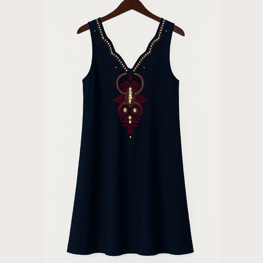 Lilly Pulitzer Navy Mini Dress with Gold and Maroon Embroidery